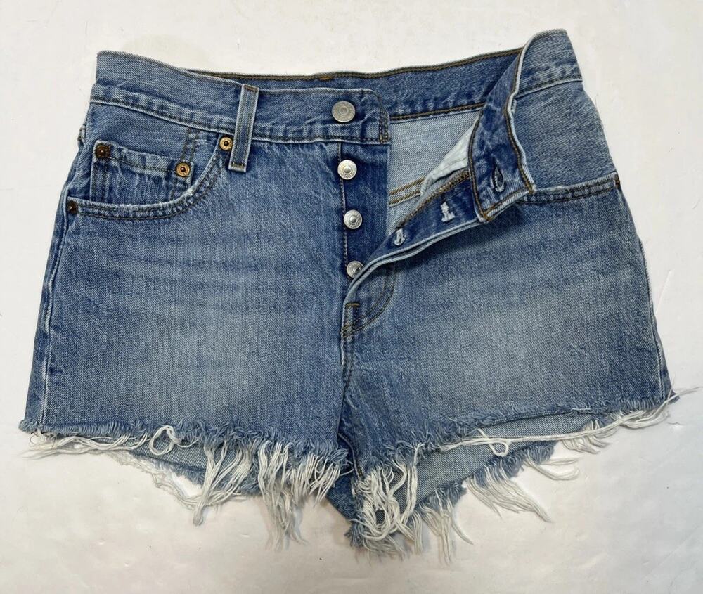 Levi's 501 XX Denim Jean Shorts Women's Medium Wash Cut Off Distressed Size 25